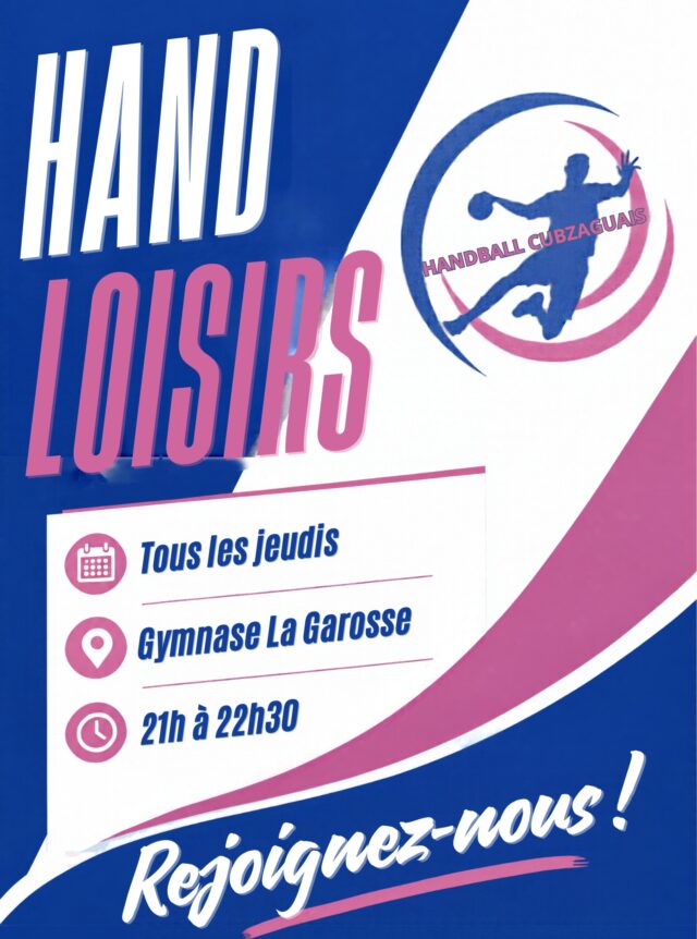🤾‍♂️💙🩷 ENVIE DE JOUER AU HANDBALL SANS PRESSION ?
Le Handball Cubzaguais vous ouvre les portes de sa section HANDBALL LOISIRS ! 🙌
Que vous soyez débutant, ancien joueur ou simplement à la recherche d'une activité sportive dans une ambiance conviviale, cette section est faite pour vous ! 😁
📅 Tous les jeudis
📍 Gymnase La Garosse
🕘 De 21h à 22h30
🔥 Au programme : du handball, du plaisir, de la bonne humeur et surtout des moments de partage !
👉 Alors, n'hésitez plus, venez essayer et rejoindre notre équipe loisirs !
💙🩷 On vous attend nombreux !
Plus d’information par mail à handballcubzaguais@gmail.com